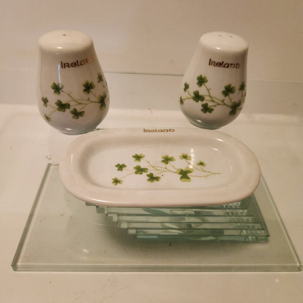 Vintage Ireland Shamrock Ceramic Salt & Pepper Shakers